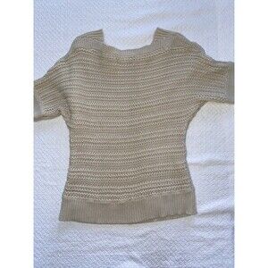 LOFT Ann Taylor Beige Open Knit Crochet Sweater Top Small Boho Coastal Grandma